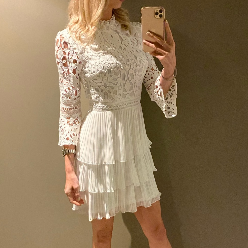 White Lace Ruffle Dress - Picture 8 of 9